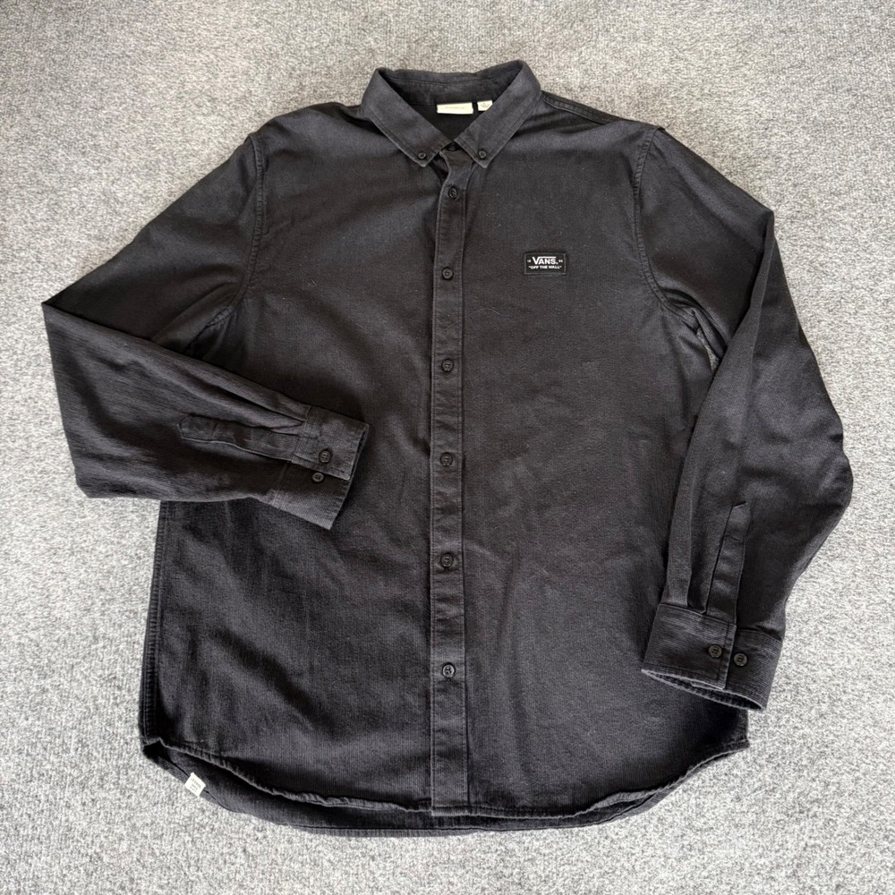 Vans‎ Off The Wall Mens Large Black Corduroy Texture Long Sleeve Button Up Shirt